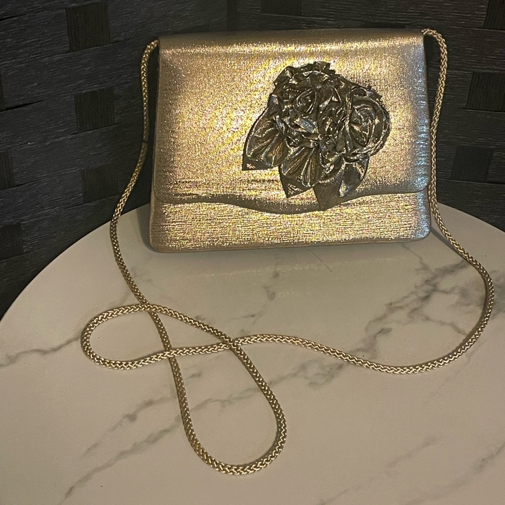 RARE Sasha Vintage Handbag Gold 3d floral New with tags OOAK prom homecoming